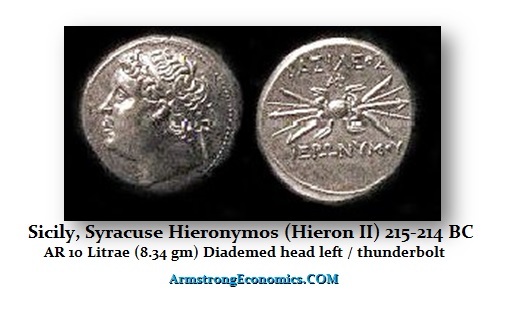 Hieron II Hieronymus 215 214 BC. AR 10 Litrai